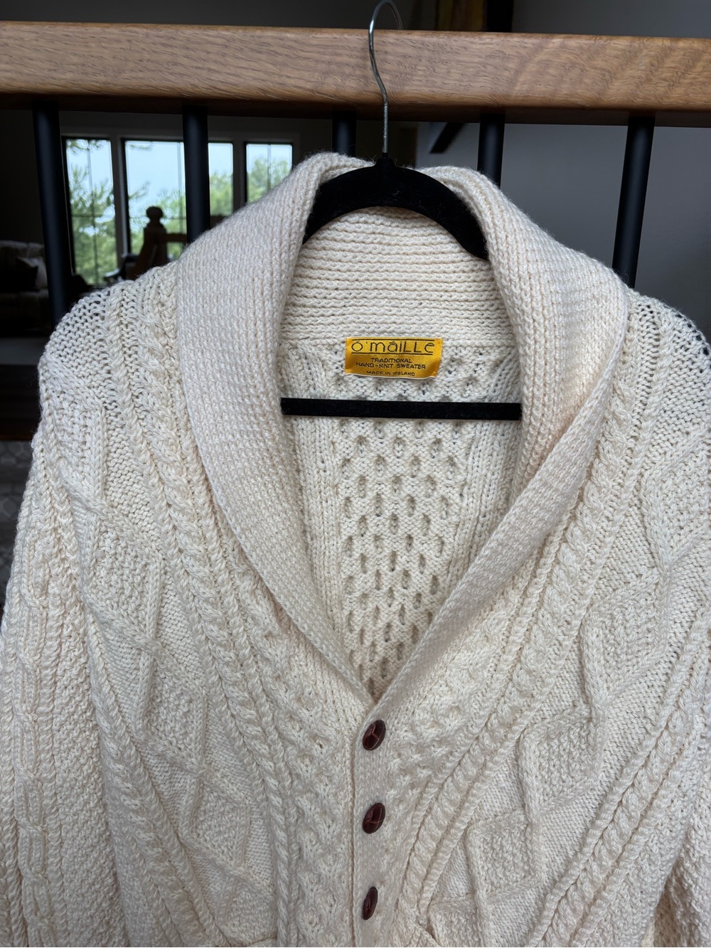 O'maille Traditional Hand Knit 100% Wool Sweater Cardigan Made in Ireland Unisex - Picture 5 of 13